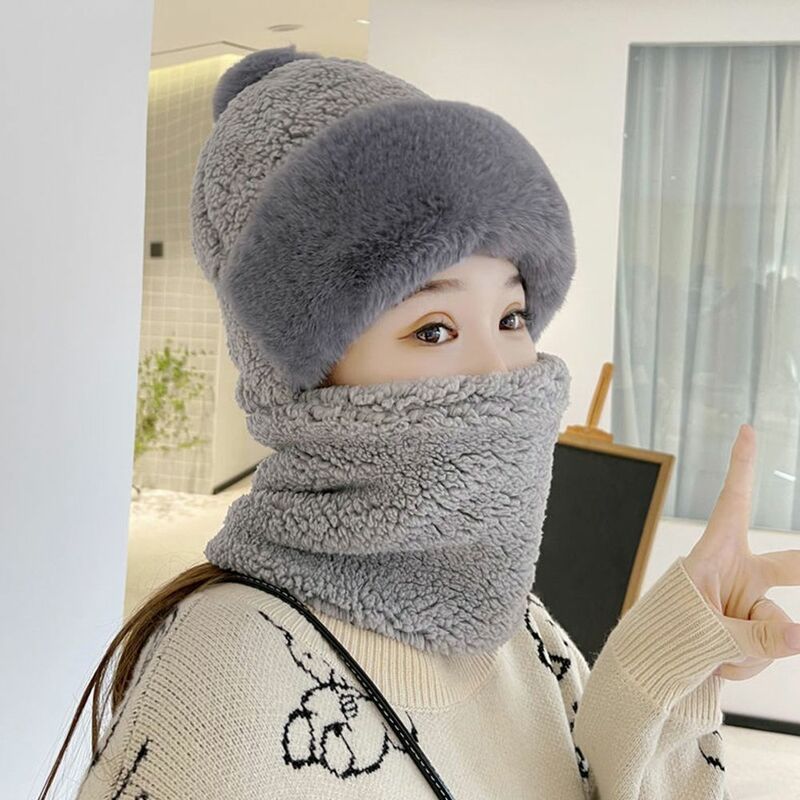 Women Windproof Ear Protection Beanies Hat Plush Velvet Hats Hat Scarf Set Neck Warmer
