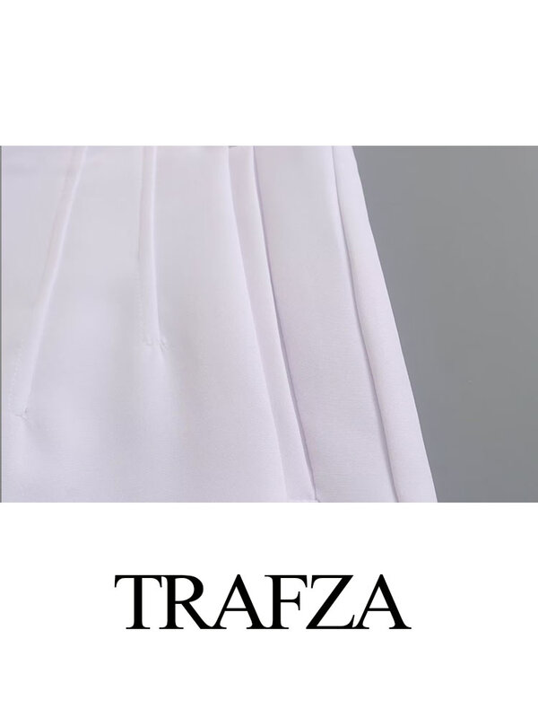 TRAFZA-Short Chic pour Femme, Pantalon Court Blanc, Taille Haute, Poche, Bouton Décoratif, Fermeture Éclair, Style High Street, Été