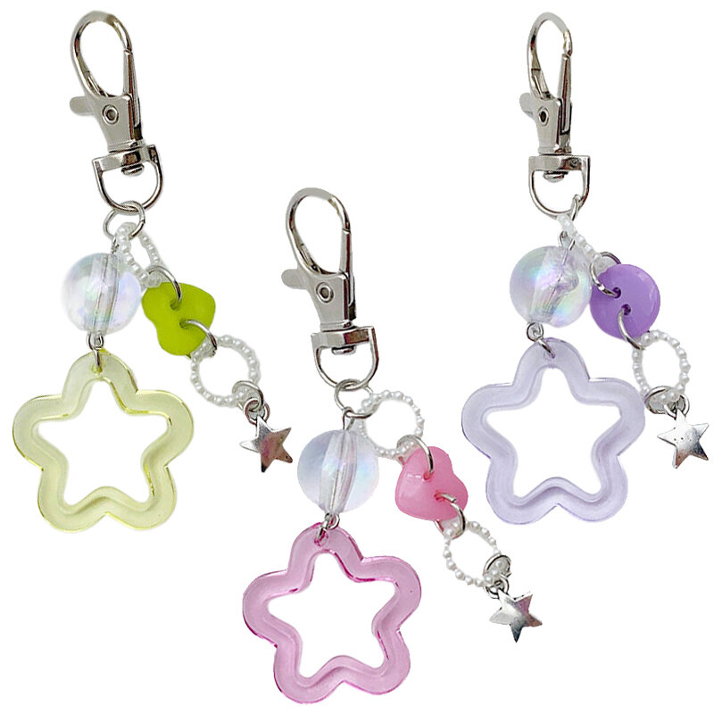 Cute Candy Color Star Keyring Kawaii Five-Pointed Star Keychain Lovely Key Holder Bag Pendant Backpack Decoration