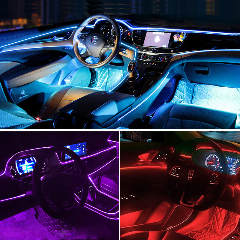 سيارة الداخلية الإضاءة LED قطاع الديكور جارلاند سلك حبل أنبوب خط مرنة ضوء النيون مع محرك USB اكسسوارات السيارات