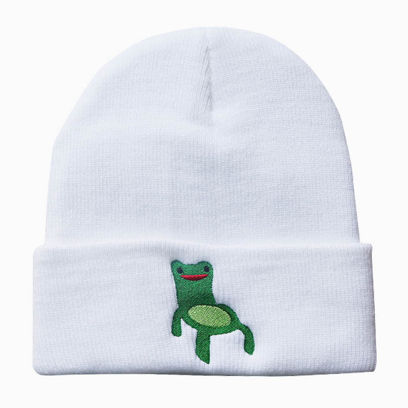 1 Piece of New Cartoon Froggy Chair Animal Embroidery Student Pullover Warm Knitted Hat Autumn and Winter Woolen Hat