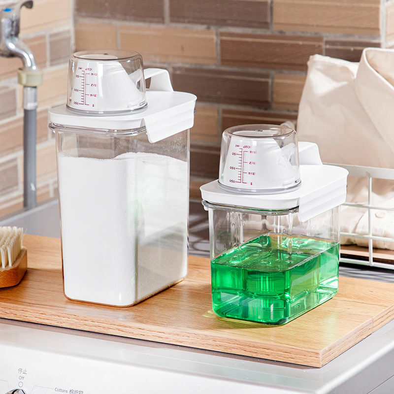 Luftdichten Waschmittel Pulver Lagerung Box Klar Waschen Pulver Behälter Mit Messbecher Mehrzweck Kunststoff Getreide Jar