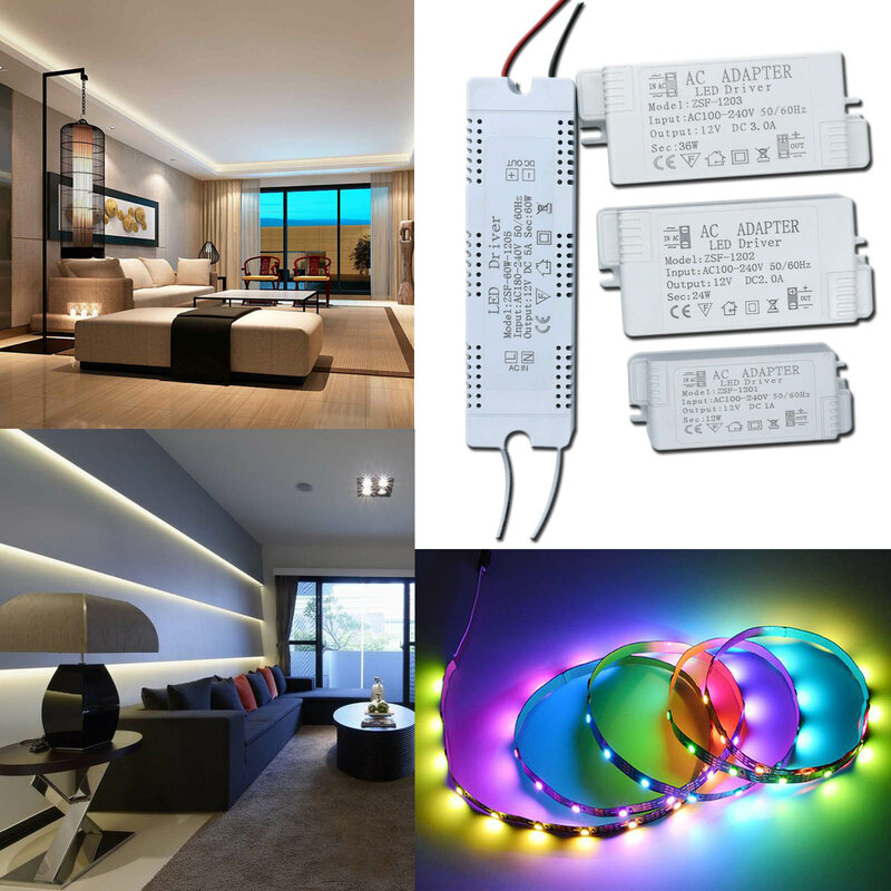 Adaptateur d'alimentation pour lampe à bande LED, pilote LED, source d'éclairage aved, 12V, 5A, 220V à 12V, 60W, 48W, 36W, 12W