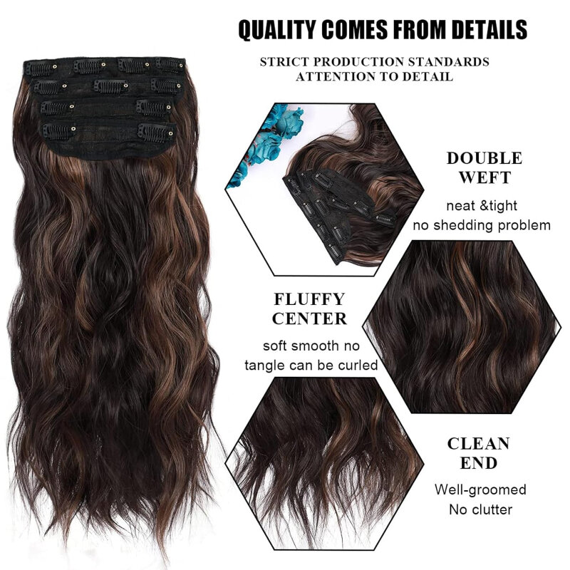Clip in synthetischen Haar verlängerungen lange gewellte vierteilige Set 11Clips voller Kopf Doppels chuß Haar teile für Frauen tragen leimlose Perücke