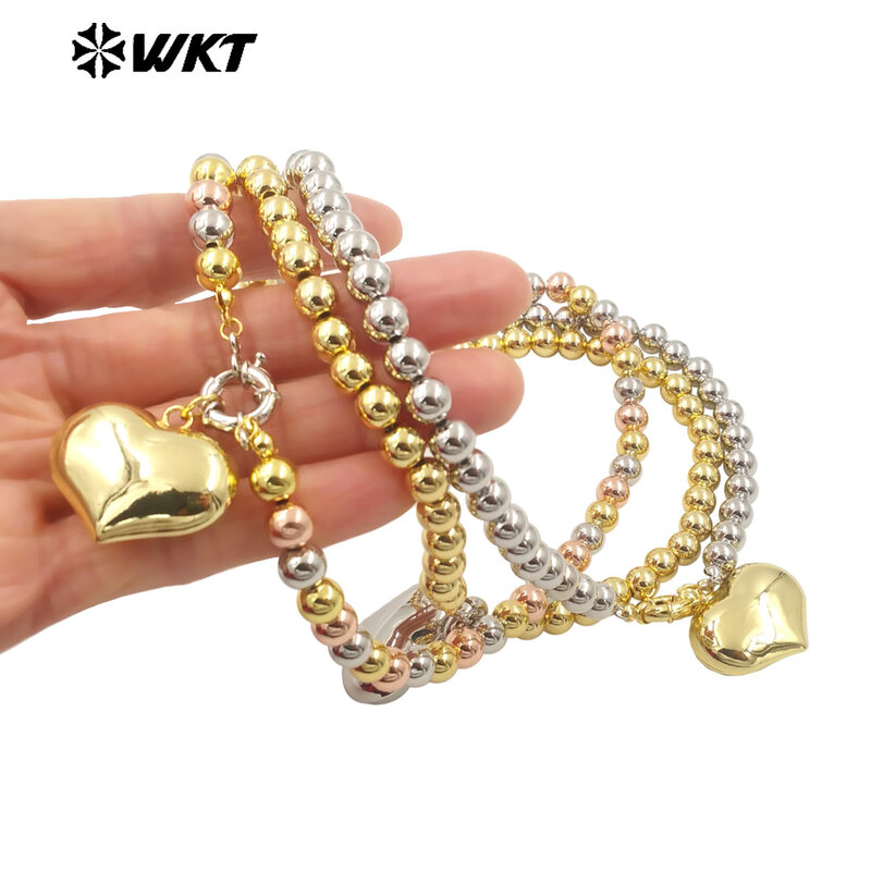 WT-JFN10-collar de acero de titanio con colgante en forma de corazón, de tres colores, oro de 18 quilates, plata, ropa lisa