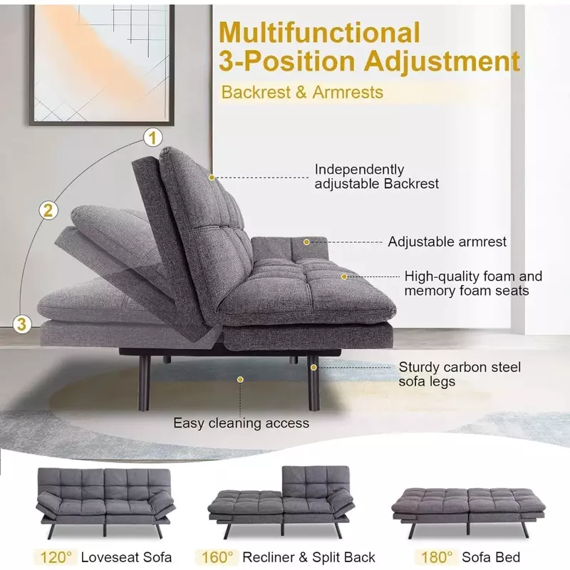 سرير أريكة فوتون قابل للتحويل من رغوة الذاكرة ، أريكة جلدية للنوم ، مقعد حب لغرفة المعيشة