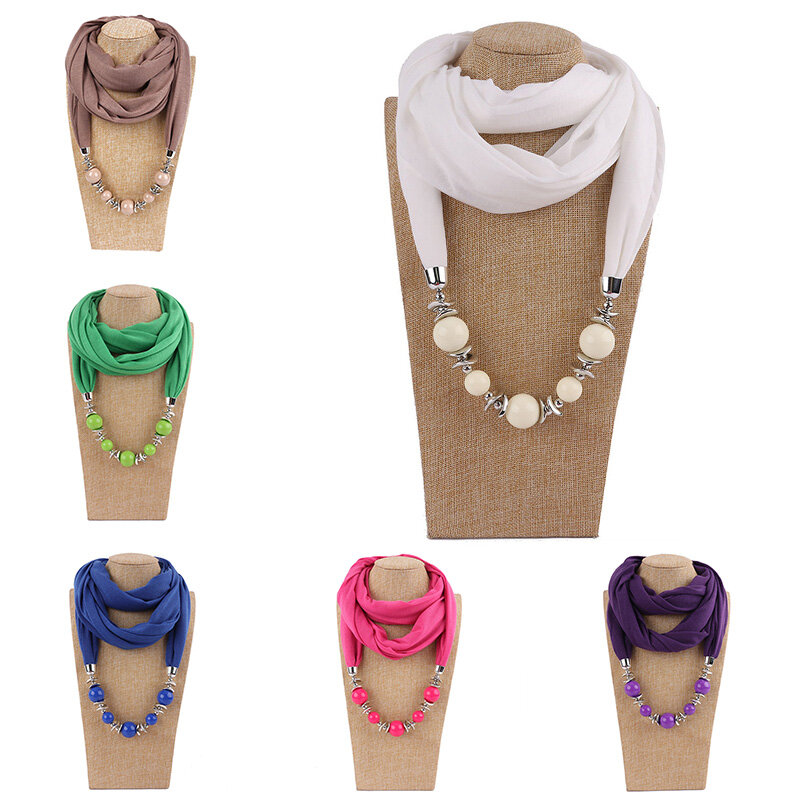 Écharpe de cou circulaire de perles ethniques pour les femmes, pompon de perles magnifique, anneau de foulard de présidence, écharpe de tête Bohe, châle