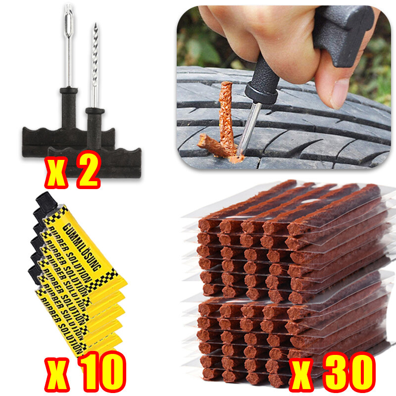 Car Tire Repair Tool Kit with Rubber Strips Tubeless Tyre Puncture Studding Plug Set Motorcycle Truck Vacuum Tire Repair Tool