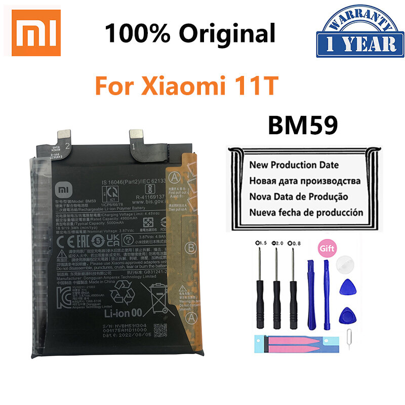 Remplacement de la batterie de téléphone portable, 100% d'origine, BM59, 5000mAh, Xiaomi 11T, Mi 11T, 24.com BatBR