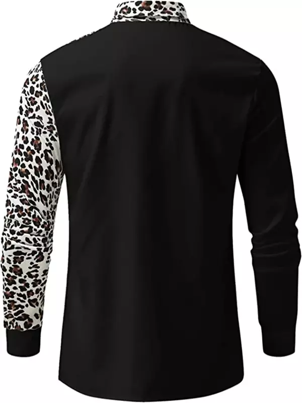 2023 Fashion New Men's Retro Leopard Print Animal Print Button Long Sleeve Casual Shirt S-6XL Size Black White Leopard Print