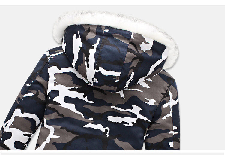 Gola de pele de inverno masculina com capuz acolchoado camuflagem algodão Parkas, casacos militares longos médios, jaqueta de algodão acolchoada quente grossa, masculina