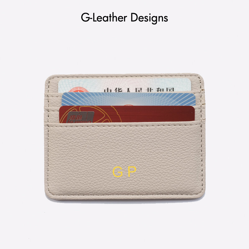 Vegan Leather Slim Card Holder Soft PU Leather Credit Card Cases Covers With 6 Card Slots And 1 Change Slot Custom Initials Name