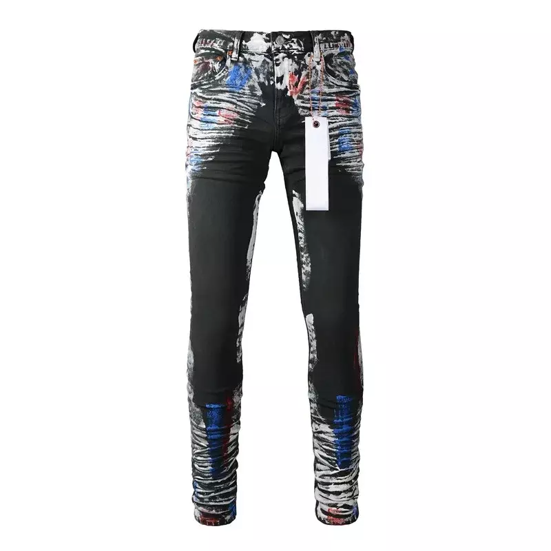2024 модные высококачественные фиолетовые брендовые джинсы ROCA, тяжелая промышленность, используемые для ремонта, с низкой посадкой, узкие джинсовые брюки