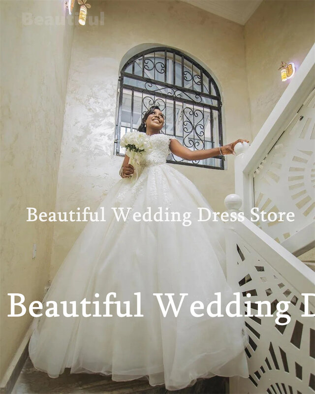 Plus Size Women Wedding Dress Lace Appliques A-Line Tulle Floor-Lenth Bridal Gown Sweep Train White Vestidos de novia 2024