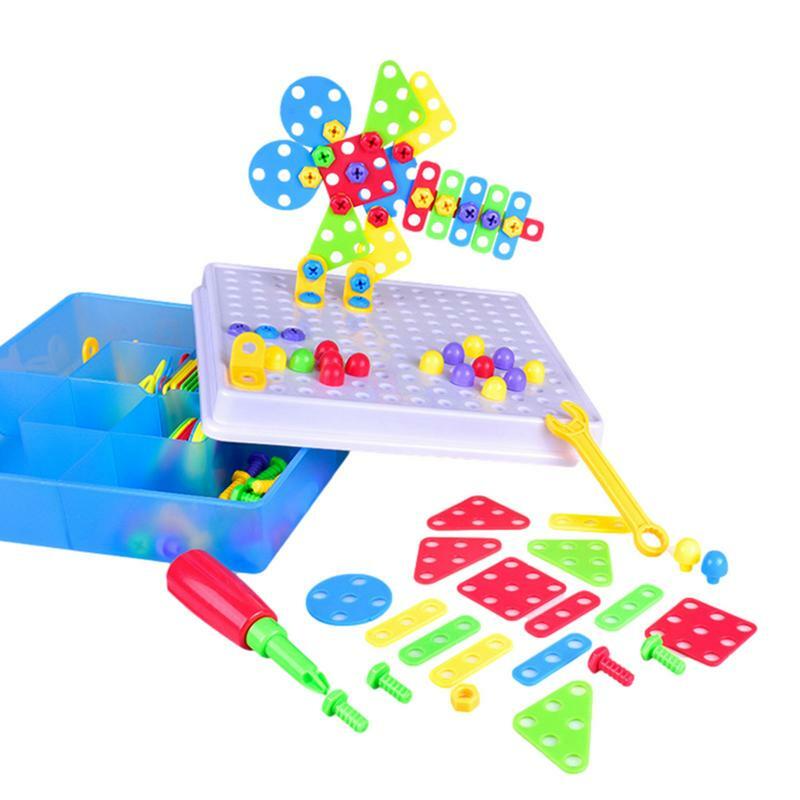 Rätsel Montage DIY Spielzeug bohrer Bau Gebäude Spielzeug Kind kreative Technik Baukästen mit Schrauben dreher Steck brett für