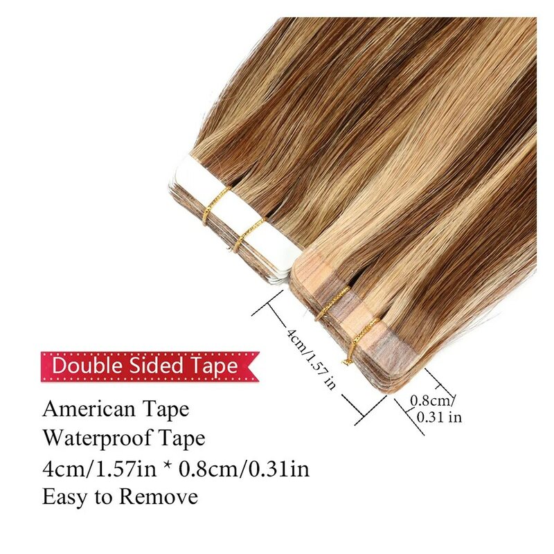 Straight Tape in Hair Extensions Human Hair Seamless Invisible Tape In Hair Extension Remy Hair For Women High Quality P4/27#