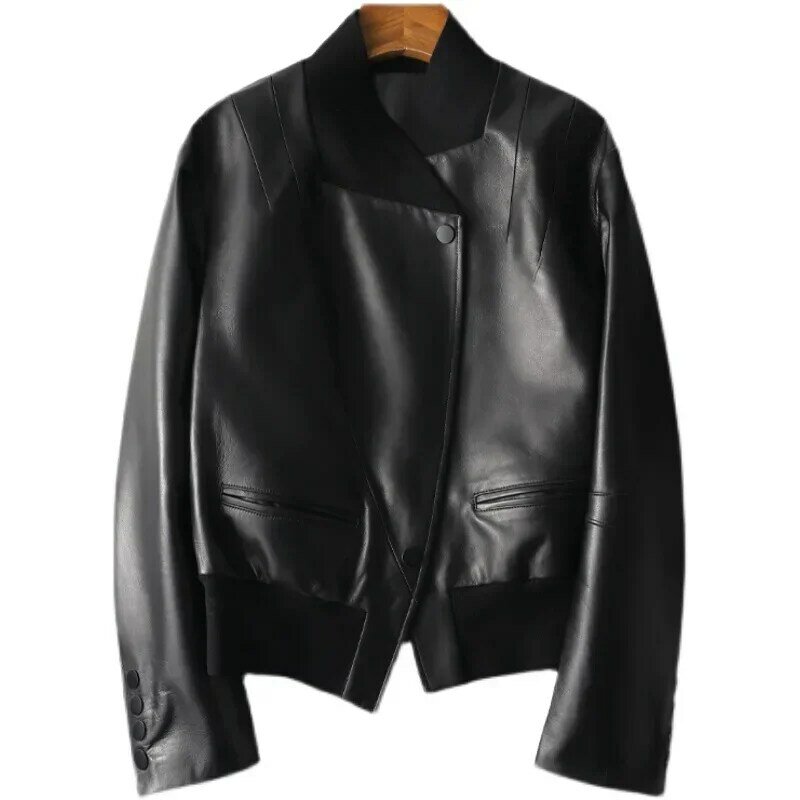 100% real High Quality Sheepskin Leather Jacket Women Spring Autumn Short Black Leather Jackets and coats for Women Clothes zm