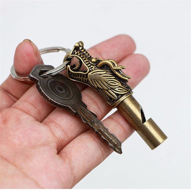 Multifunction Men Women Brass Survival Dragon Head Keychain Keys Chain Car Pendants Outdoor Survival Tools Whistle