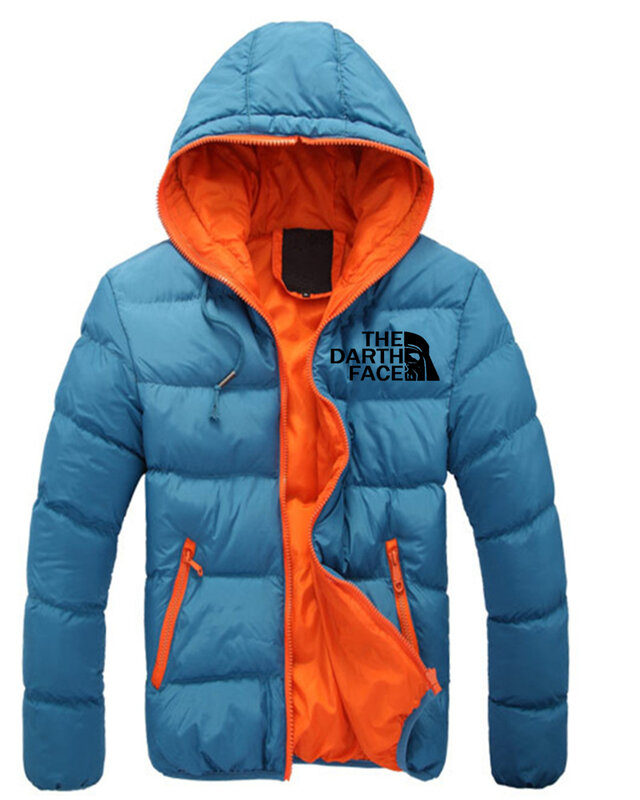 2023 inverno venda para baixo do hoodie o darth rosto logotipo impressão homem para baixo jaqueta personalizável logotipo masculino cor sólida jaqueta de proteção fria