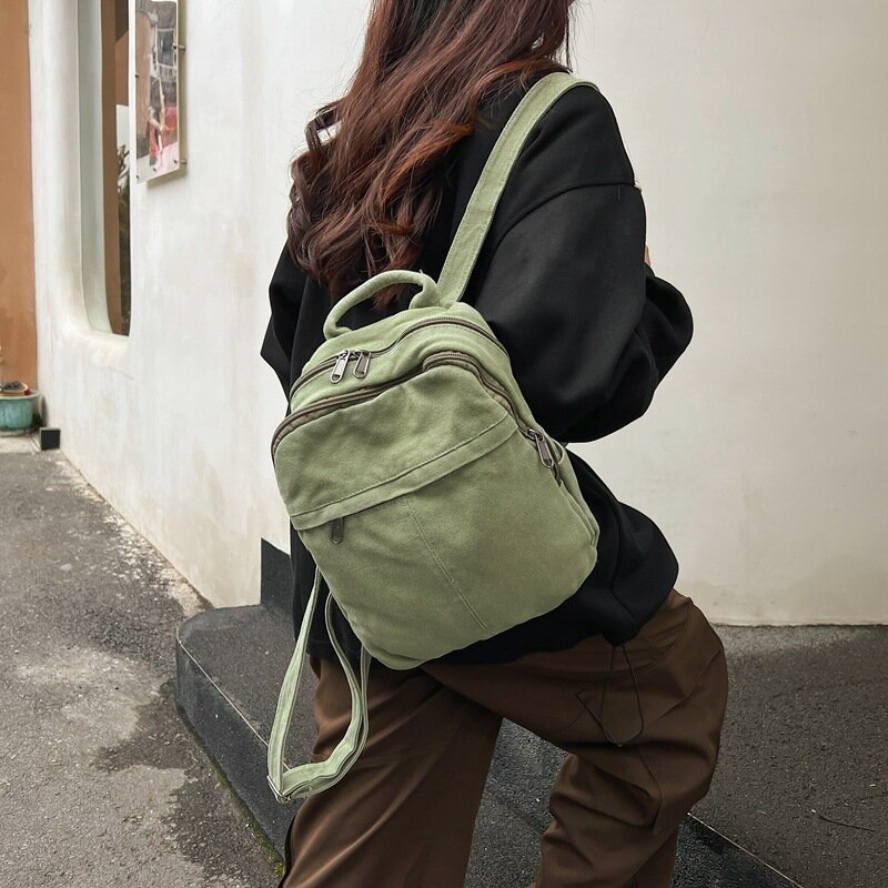 Mochila monocromática com design minimalista feminina, mochila de lona casual, elegante, nova, 2024