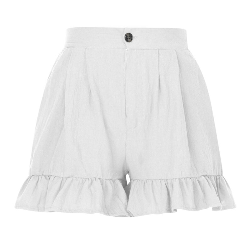 Mini shorts femininos casuais de cintura alta, cintura elástica plissada, com cordão plissado, calças finas de perna larga, verão