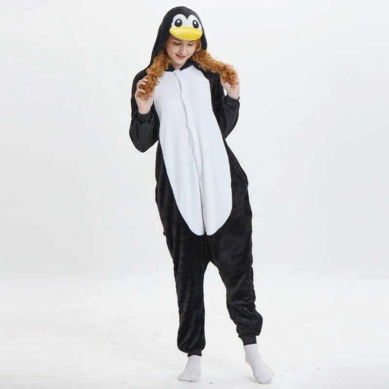 Schwarz-Weiß-Pinguin Antarktis Tierbild Pyjama Anzüge mit Hut Winter heiß Verkaufs produkt niedlichen Frauen Heim textilien