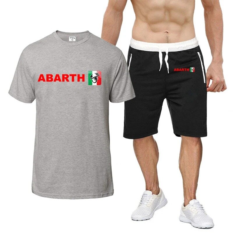 2024 męska marka letnia Abarth wygodna moda codzienna T-shirt + krótkie spodnie z nadrukiem nowy ośmiokolorowy zestaw z krótkim rękawem