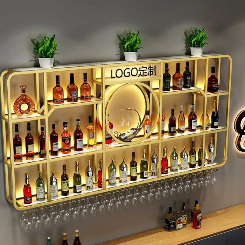 Metal Whisky Wine Cabinets Wall Mounted Traditional Industrial Holder Bar Cabinet Retail Restaurant Adega Barzinho Furniture
