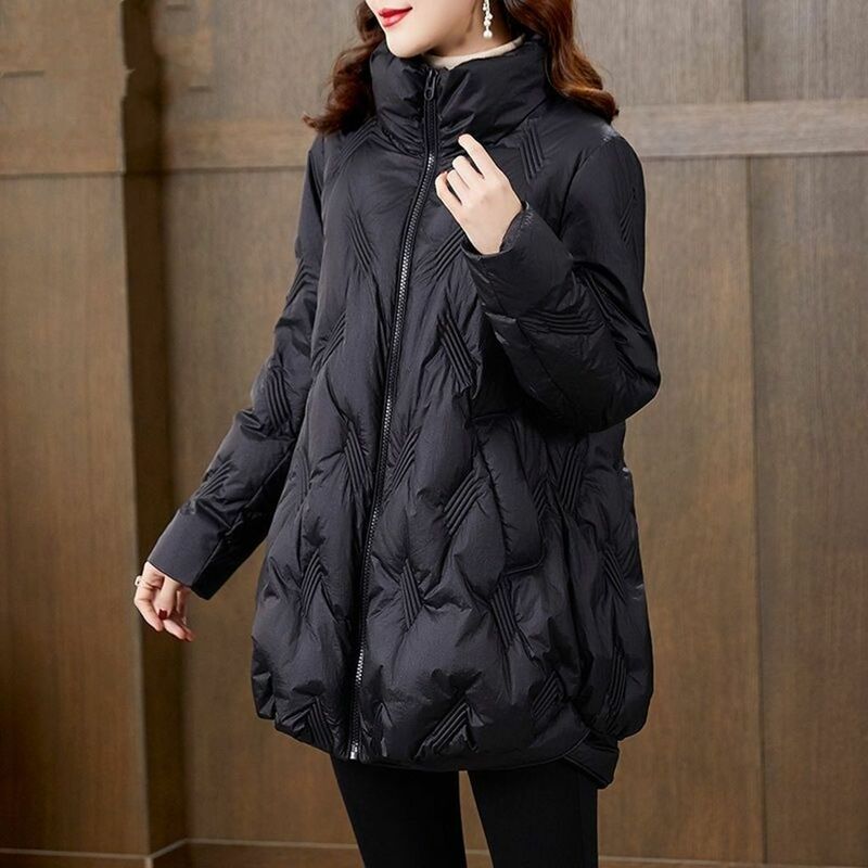 2023 New Autumn and Winter  Jacket Women's Cotton Padded Warm Coat Zipper Fly Stitching Loose Solid Color Outerwear T209