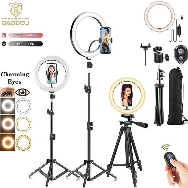 Dimmable LED selfie Ring Light, Phone Stand, Tripé Fill Light, Vídeo Fotografia Lâmpada, Trepied Streaming, 10 ", 26cm