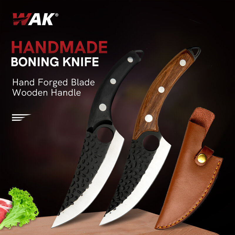 WAK-cuchillo de carnicero de acero inoxidable, utensilio de Chef, espiga completa curvada, mango de madera para cortar carne