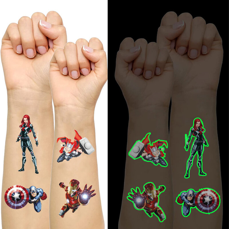 Autoadesivo del tatuaggio luminoso del supereroe The Avengers bomboniere Glow Party forniture per feste di compleanno decorazioni per la stanza per i regali dei bambini