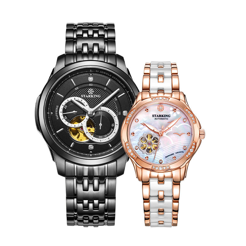 Zwarte Valentijnsdag Ster Keizer Horloge Dames Keramische Ronde Automatische Stalen Riem Mechanische Paar Horloge Dames