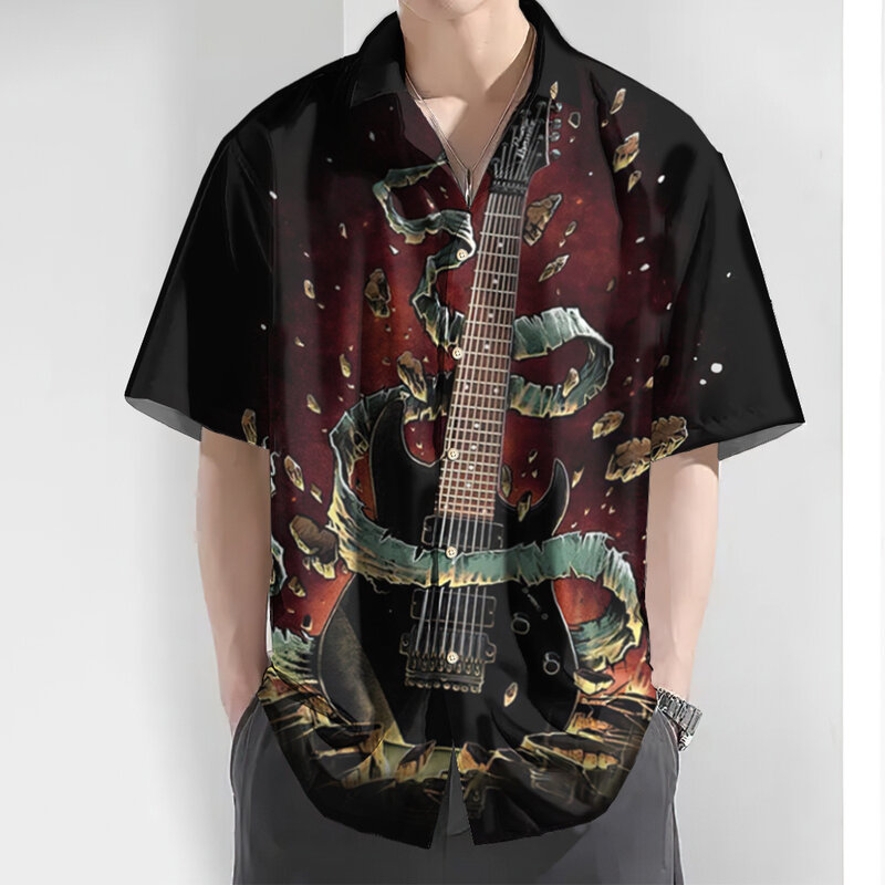 남성용 3D 음악 셔츠, 반팔 티셔츠, 거리 공연 의류, 루즈 플러스 사이즈 의류, 여름 패션, 신상