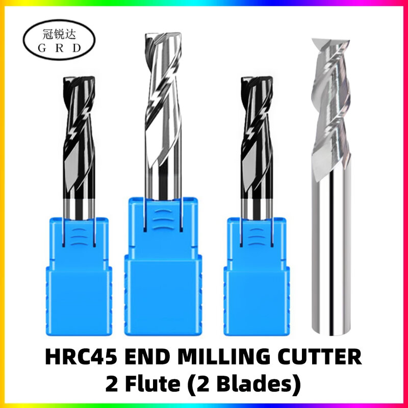 HRC45 2 ostrzowy frez walcowo-czołowy 1.5mm 1 ~ 12mm 1 ~ 20mm, 6mm, 8mm, 12mm 50L 60L 75L 80L 100L z węglika CNC metalu frez frez metall