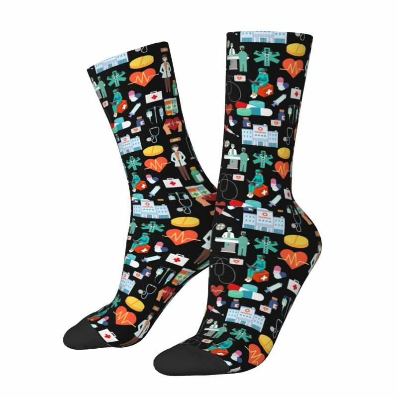 Spaß drucken Krankens ch wester Themen Muster Socken für Männer Frauen Stretch Sommer Herbst Winter Pflege Werkzeug Crew Socken