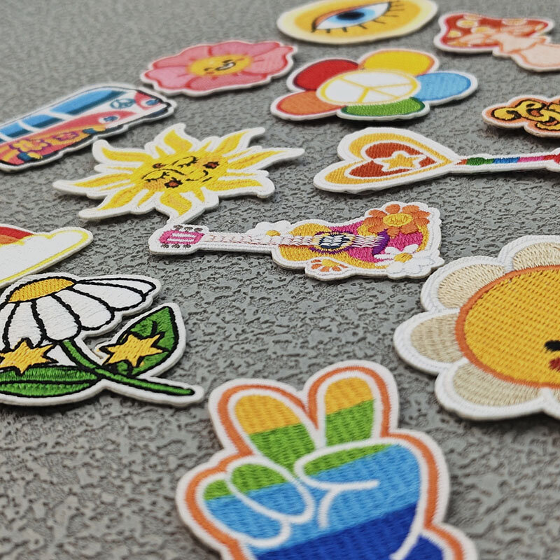Cartoon Embroidery Patch Rainbow Sunflower Butterfly DIY Art Cloth Sticker Applique Fusible Iron on Patches Hat Bag Accessories
