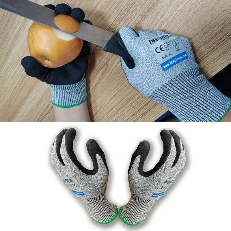 Sarung tangan kerja lapisan Anti pemotong, sarung tangan kerja tebal tahan aus 13 jarum, sarung tangan keselamatan abu-abu tahan lama nyaman