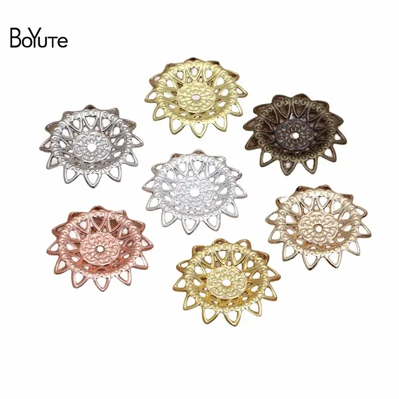 BoYuTe-Lot de 100 pièces de matériaux en laiton et métal, filigrane de fleurs, 21mm, fabrication artisanale de bijoux