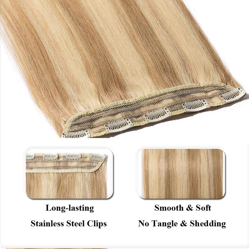 One Piece 5 Clips 100% Real Human Hair Straight Soft 3/4 Full Head Shaped Weft Thicker Hair 120g For Salon High Quality P8-613
