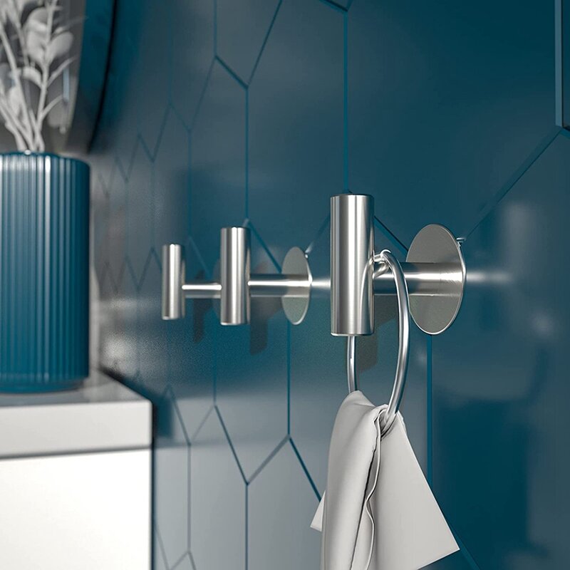 Adhesive Hooks, Brushed Silver Self Adhesive Hooks, Door Hooks For Hanging Bath Towel Hooks For Bathroom Wall