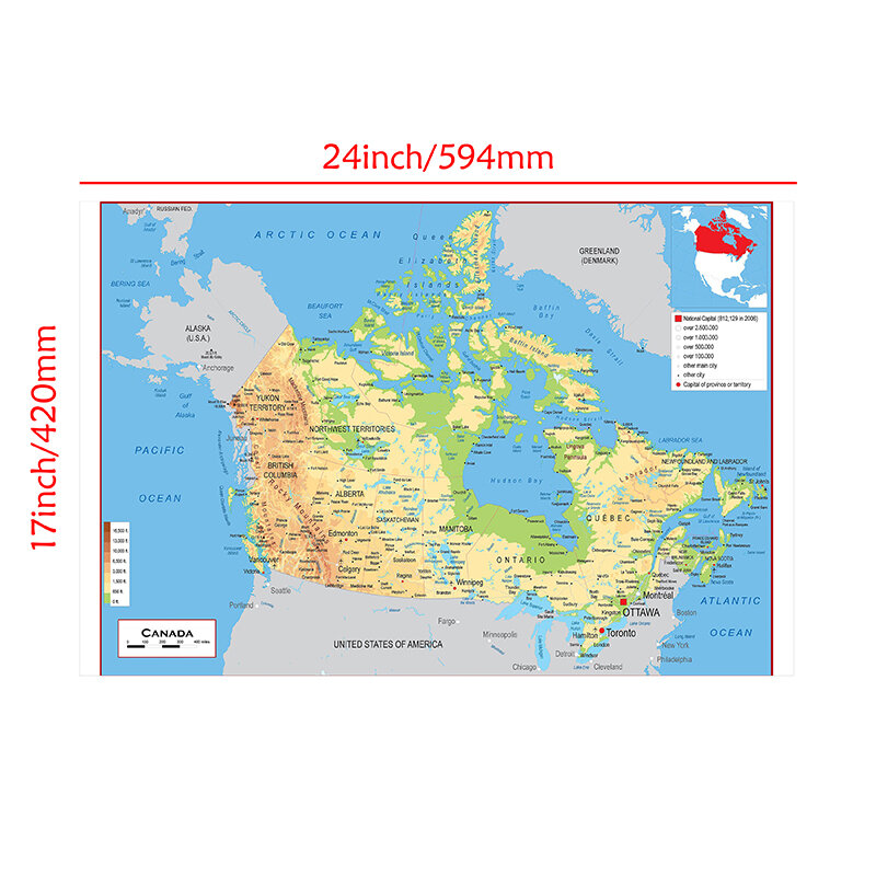 ภูมิประเทศแผนที่แคนาดาของขวัญท่องเที่ยวสำหรับโรงเรียนอุปกรณ์สำนักงานตกแต่งบ้านภาพวาดผ้าใบ Unframe แผนภูมิ