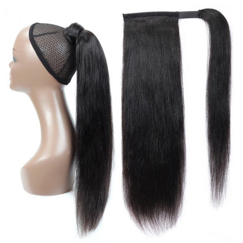 Extensiones de cabello humano con cola de caballo, cabello Remy largo y liso, extensiones de cabello malayo, Clip Ins, postizo de Color Natural