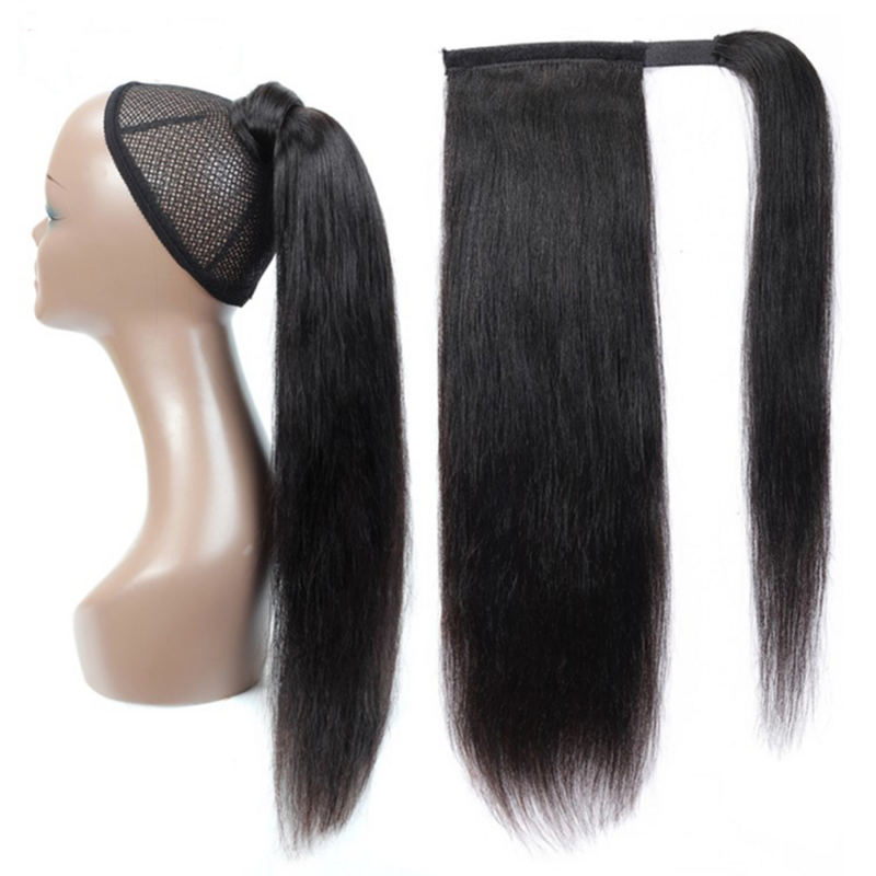 Coda di cavallo capelli umani avvolgere estensioni dei capelli Remy dritte lunghe estensioni dei capelli malesia Clip Ins Hairpiece di colore naturale