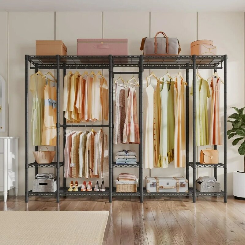 Очень большой портативный вертикальный автономный шкаф для гардероба, сверхпрочная стойка для одежды, многофункциональный металлический шкаф