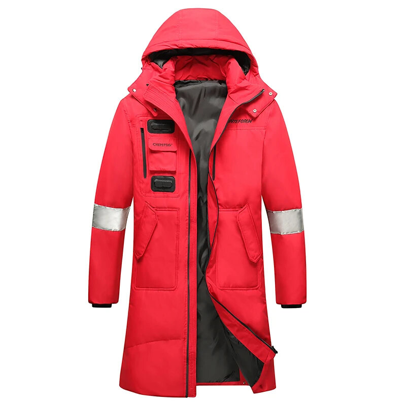 メンズロングホワイトダックダウンフード付きジャケット,暖かいウインドブレーカー,ファッショナブルなコート,冬服,2024