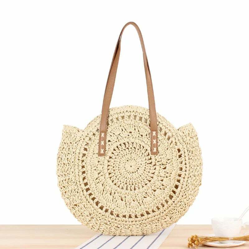 New simple round one-shoulder straw bag woven bag beach bag fashion women's bag straw bag