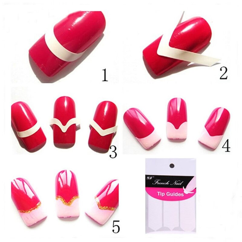 E1YE 1/100 Packung Französische Schablone Nail Art Form Fransenführungen Maniküre Aufkleber Tipps Klebeband
