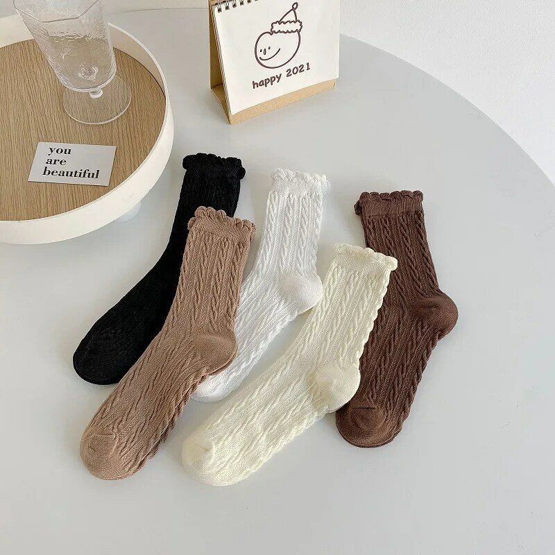 Chaussettes à motifs de style japonais pour femmes enceintes, mi-tube, coton, solide, mignon, doux, document, automne