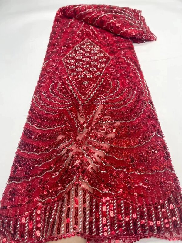 Новинка 2024, африканская кружевная ткань с блестками, Высококачественная вышивка 3D, французские Цветочные бусины, нигерийское Сетчатое кружево для свадебного платья